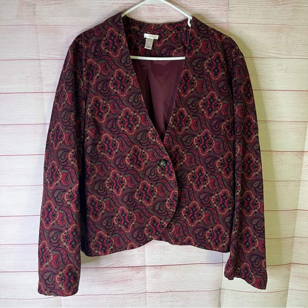 Old Navy Corduroy Paisley Maroon Blazer Jacket Size XXL